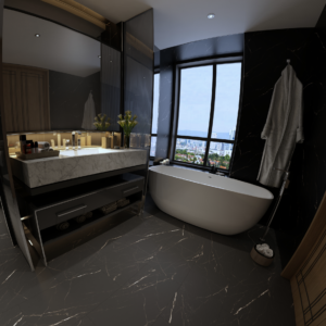 Pavimento SPC Effetto Marmo Nero Bagno