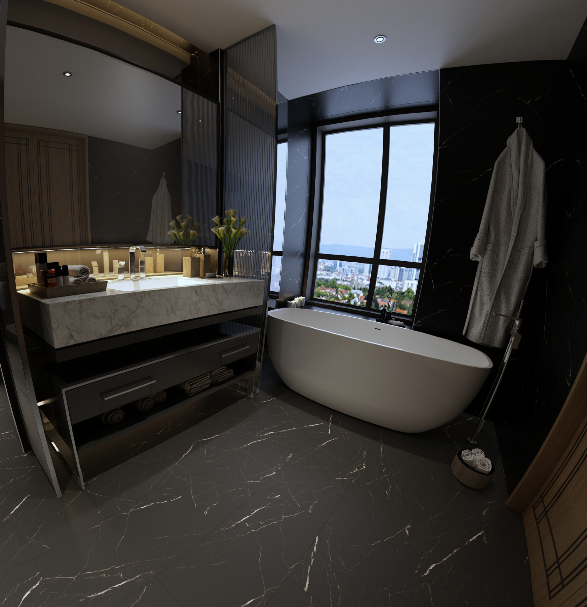 Pavimento SPC Effetto Marmo Nero Bagno